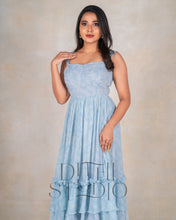 Load image into Gallery viewer, Pastel Blue Floral Ruffle Dress

