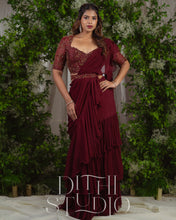 Load image into Gallery viewer, Maroon Ruffle Drape Dress