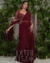 Load image into Gallery viewer, Maroon Ruffle Drape Dress