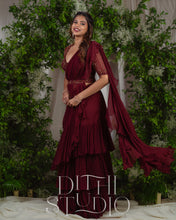 Load image into Gallery viewer, Maroon Ruffle Drape Dress