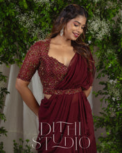 Load image into Gallery viewer, Maroon Ruffle Drape Dress