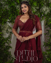 Load image into Gallery viewer, Maroon Ruffle Drape Dress