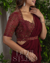 Load image into Gallery viewer, Maroon Ruffle Drape Dress