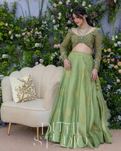 Load image into Gallery viewer, Sage Green Crop Top and Skirt