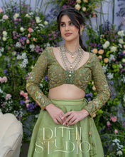 Load image into Gallery viewer, Sage Green Crop Top and Skirt