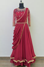 Load image into Gallery viewer, Red Drape Saree with Embroided Belt