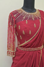 Load image into Gallery viewer, Red Drape Saree with Embroided Belt