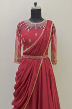 Load image into Gallery viewer, Red Drape Saree with Embroided Belt
