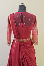 Load image into Gallery viewer, Red Drape Saree with Embroided Belt