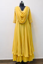 Load image into Gallery viewer, Pastel yellow Drape Anarkali