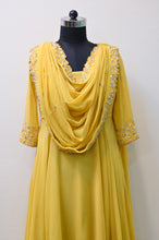 Load image into Gallery viewer, Pastel yellow Drape Anarkali