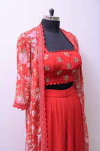 Load image into Gallery viewer, Red Croptop and sharara pants with printed organza jacket