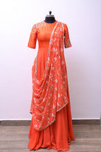Load image into Gallery viewer, Orange Single Drape Anarkali