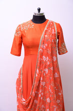 Load image into Gallery viewer, Orange Single Drape Anarkali