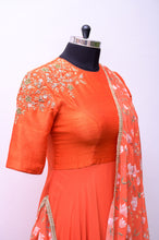 Load image into Gallery viewer, Orange Single Drape Anarkali
