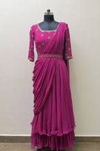 Load image into Gallery viewer, Pink Drape Saree with Embroided Belt