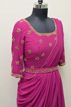 Load image into Gallery viewer, Pink Drape Saree with Embroided Belt