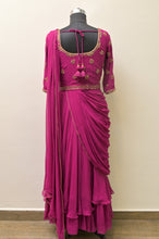 Load image into Gallery viewer, Pink Drape Saree with Embroided Belt