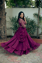 Load image into Gallery viewer, Dark Purple Drape Saree Dress
