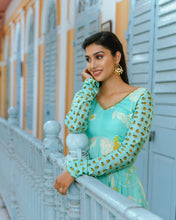 Load image into Gallery viewer, Light Blue Marigold Anarkali and Palazzo Set