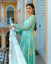Load image into Gallery viewer, Light Blue Marigold Anarkali and Palazzo Set