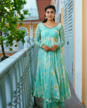 Load image into Gallery viewer, Light Blue Marigold Anarkali and Palazzo Set