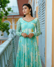 Load image into Gallery viewer, Light Blue Marigold Anarkali and Palazzo Set