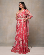 Load image into Gallery viewer, Dark Pink Floral Drape Dress
