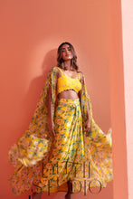 Load image into Gallery viewer, Yellow Draped Skirt with Croptop&amp;Jacket
