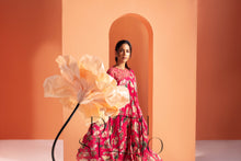 Load image into Gallery viewer, Dark Pink Floral Flared Ruffle Dress
