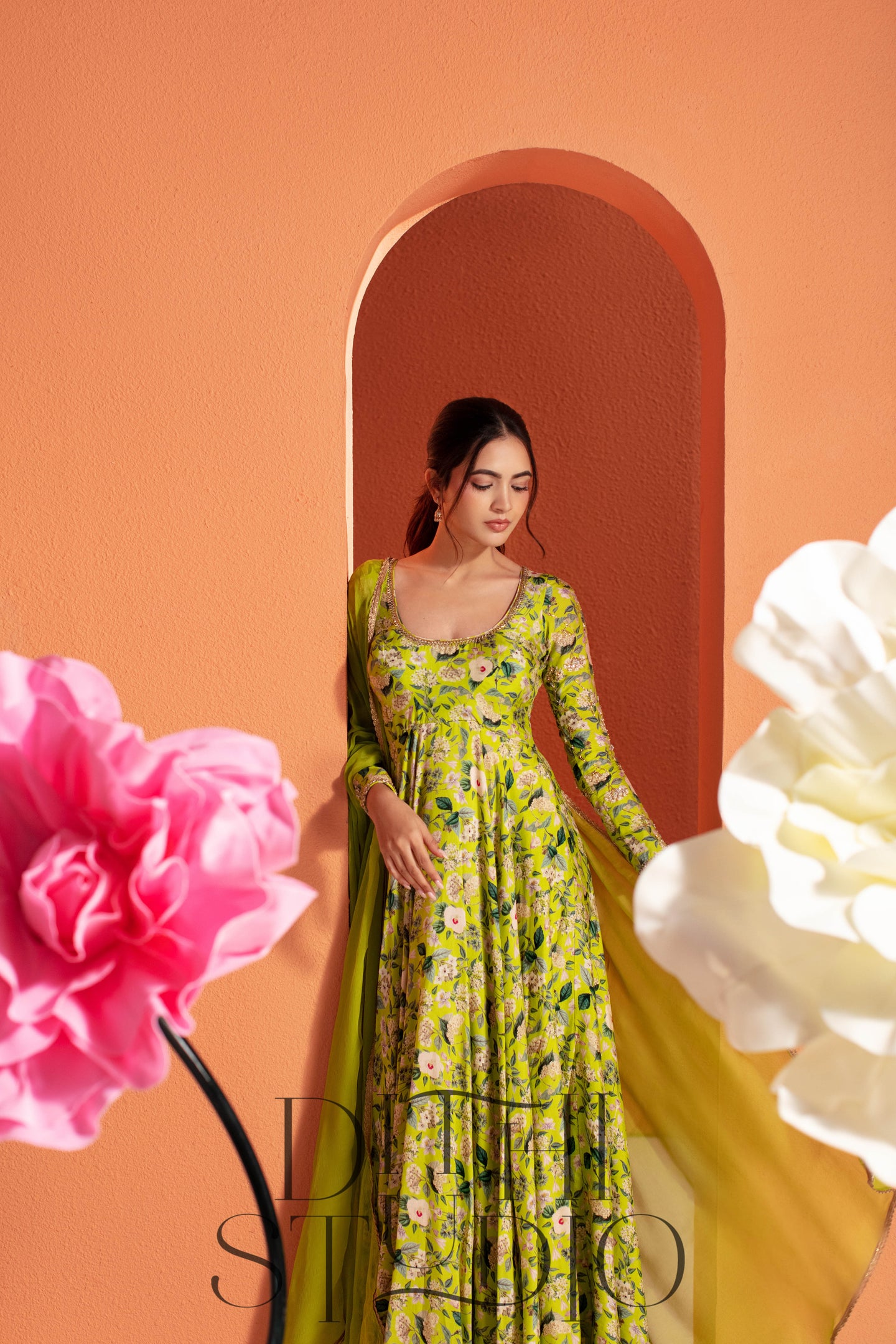 Floral Green Anarkali with Duppata