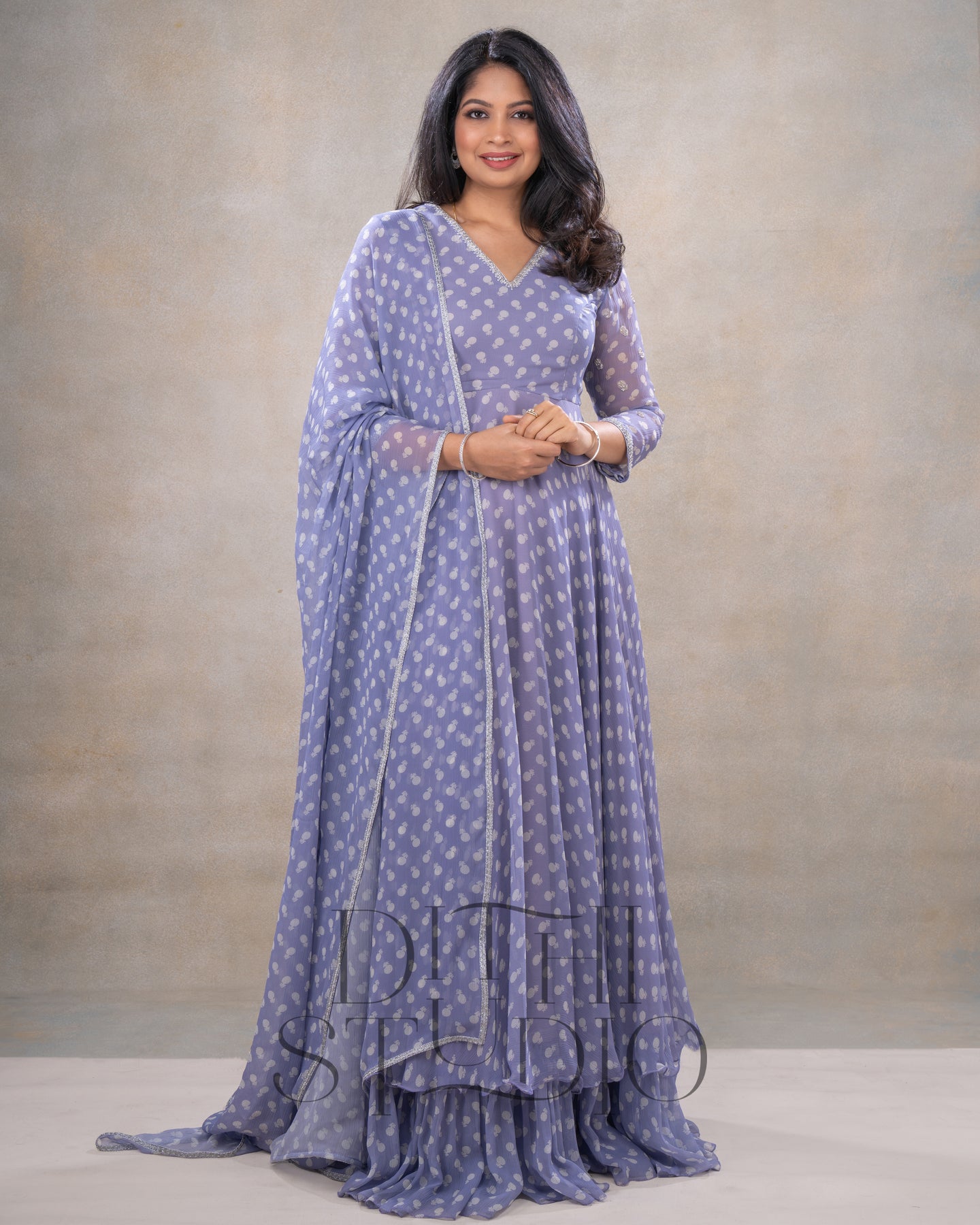 Purple Marigold Anarkali with Duppata