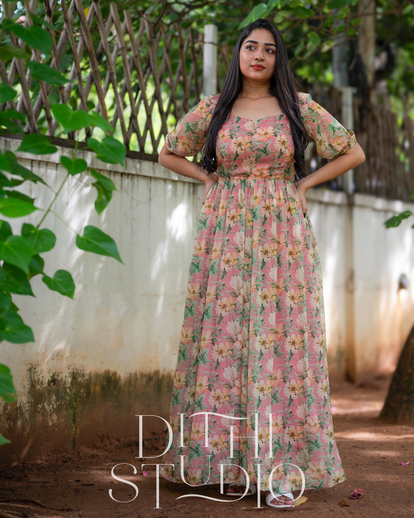 Pink Floral Ruffle Dress