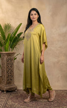 Load image into Gallery viewer, Olive Chartreuse Silk Kaftan Set
