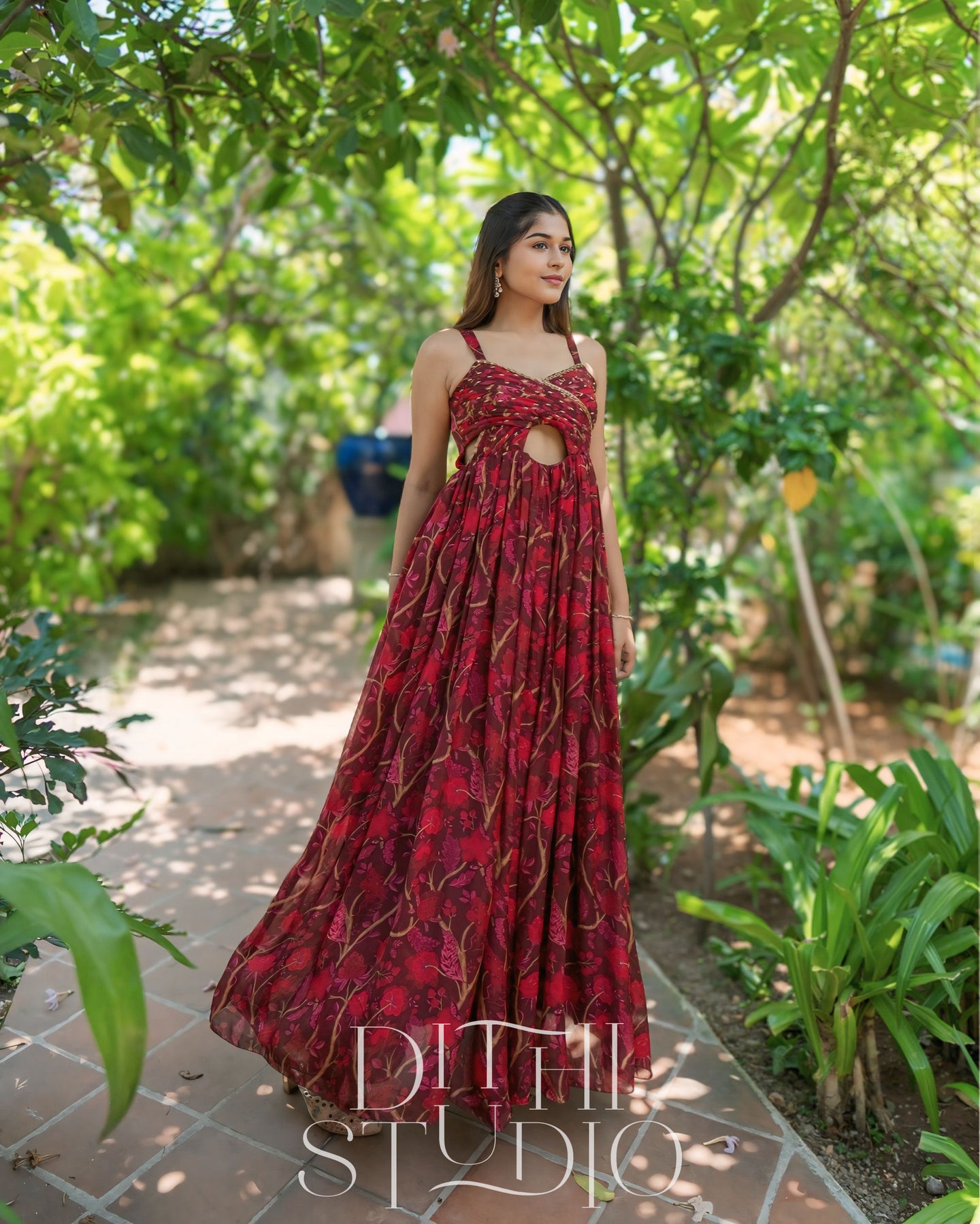Mahogany Red Print Dress