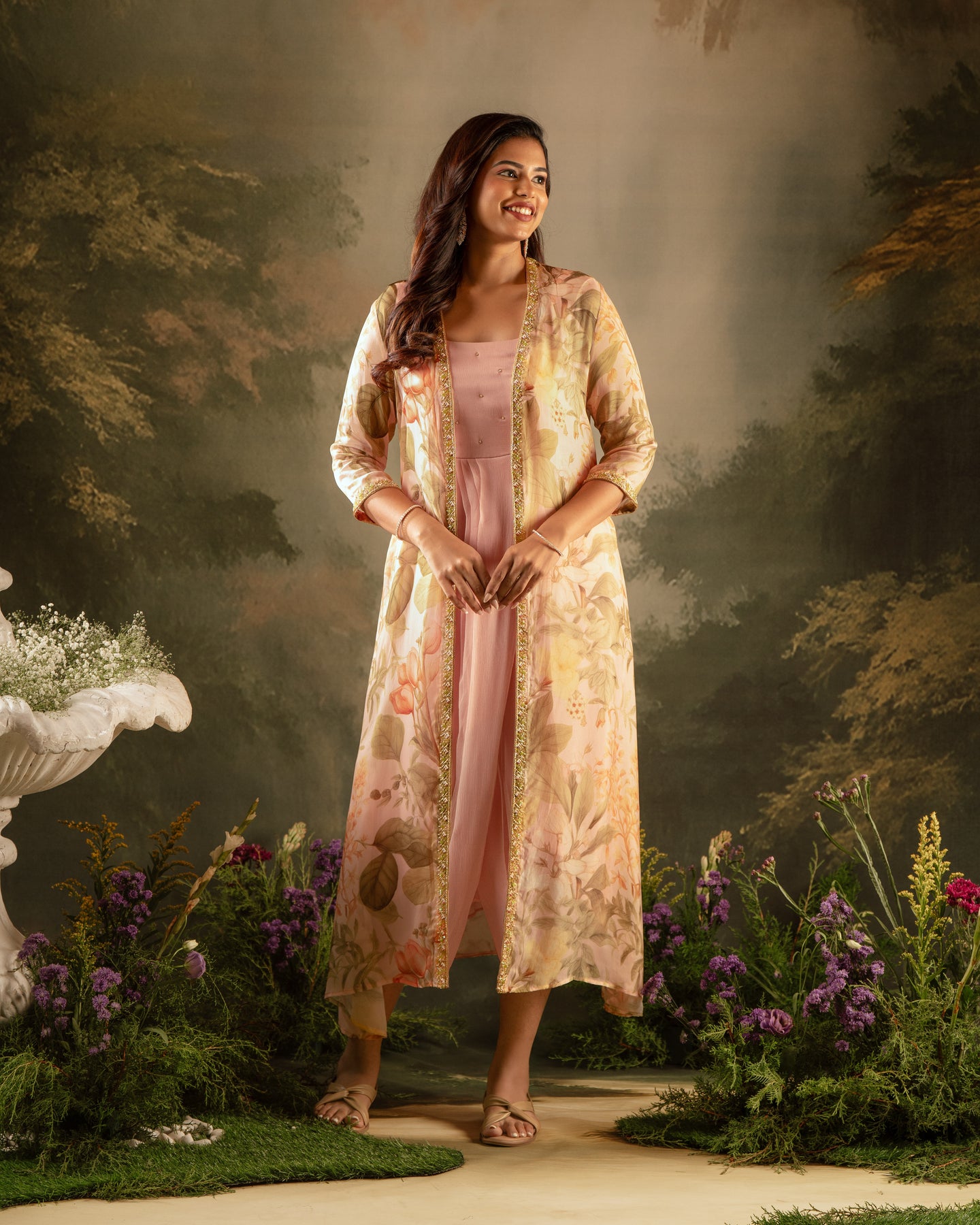 Light Peach Cowl Dress and Jacket Set