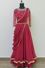 Load image into Gallery viewer, Red Drape Saree with Embroided Belt
