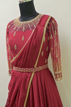 Load image into Gallery viewer, Red Drape Saree with Embroided Belt
