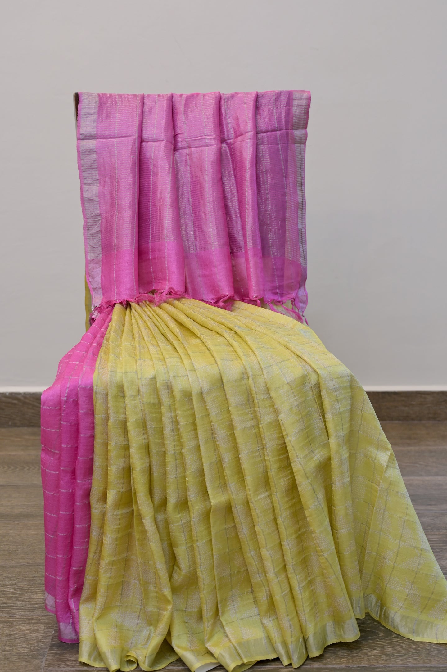 Yellow and Pink Tussar Saree-2565