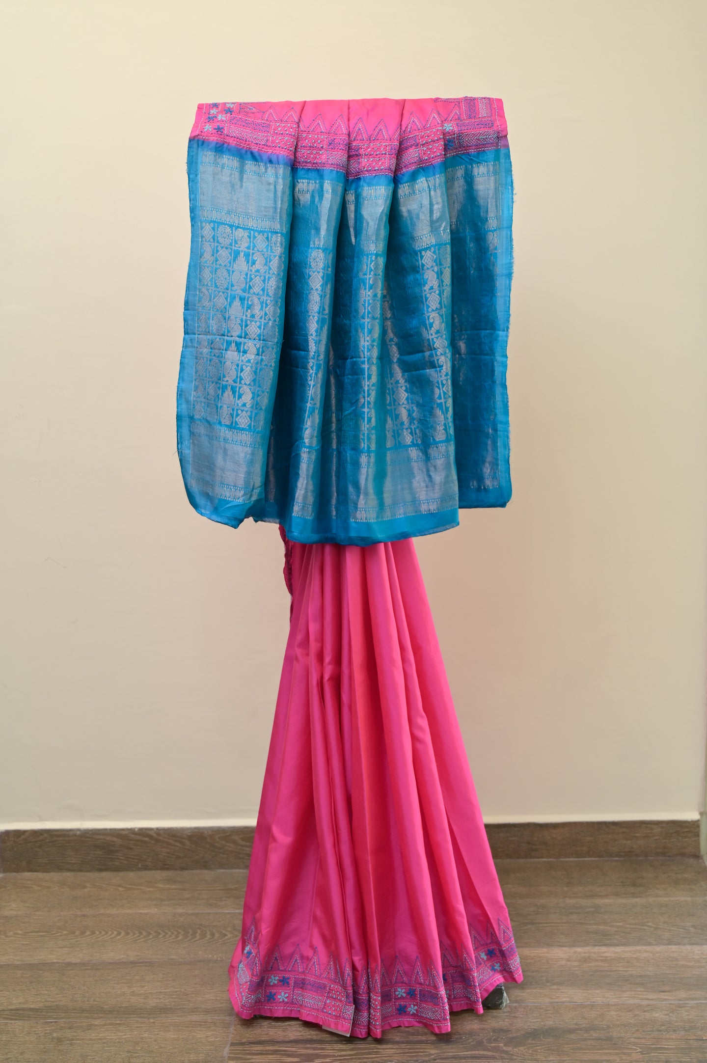 Pink and Blue Soft Silk Saree-2569