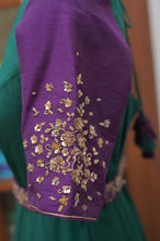 Load image into Gallery viewer, Green and Purple hand-embroided Anarkali
