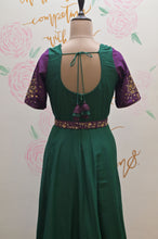 Load image into Gallery viewer, Green and Purple hand-embroided Anarkali
