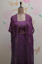 Load image into Gallery viewer, Purple Crop-top Jacket set with Dhothi Skirt
