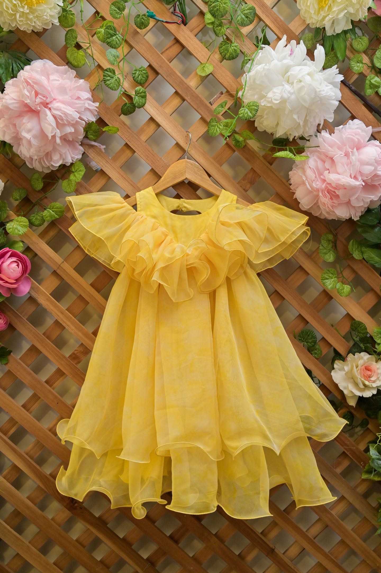 Yellow Organza Ruffle Dress