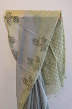 Load image into Gallery viewer, Grey and Green Cotton Saree-2447

