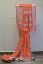 Load image into Gallery viewer, Peach Georgette Banaras Saree-2469
