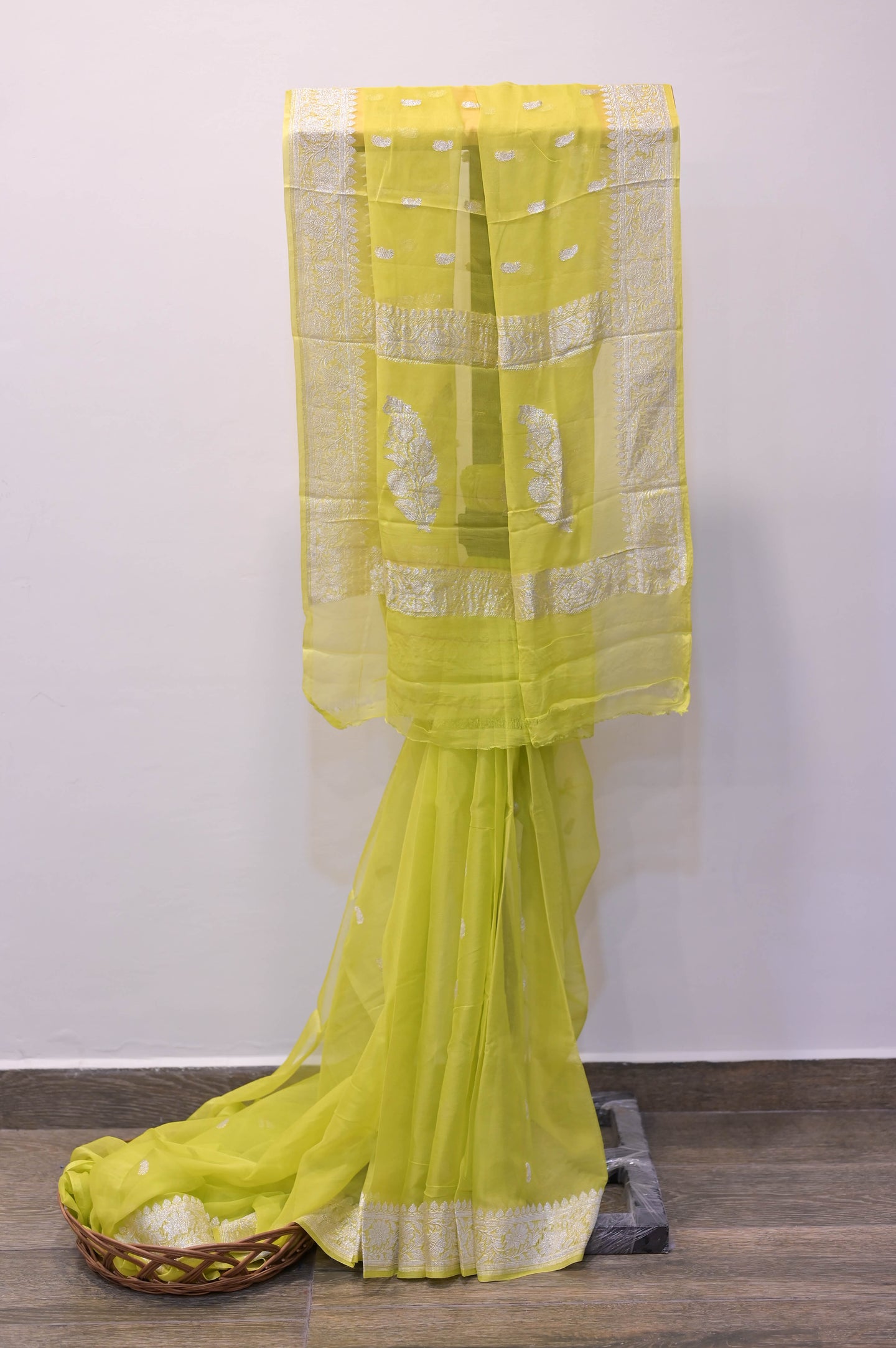 Lime Yellow Georgette Banaras Saree-2470