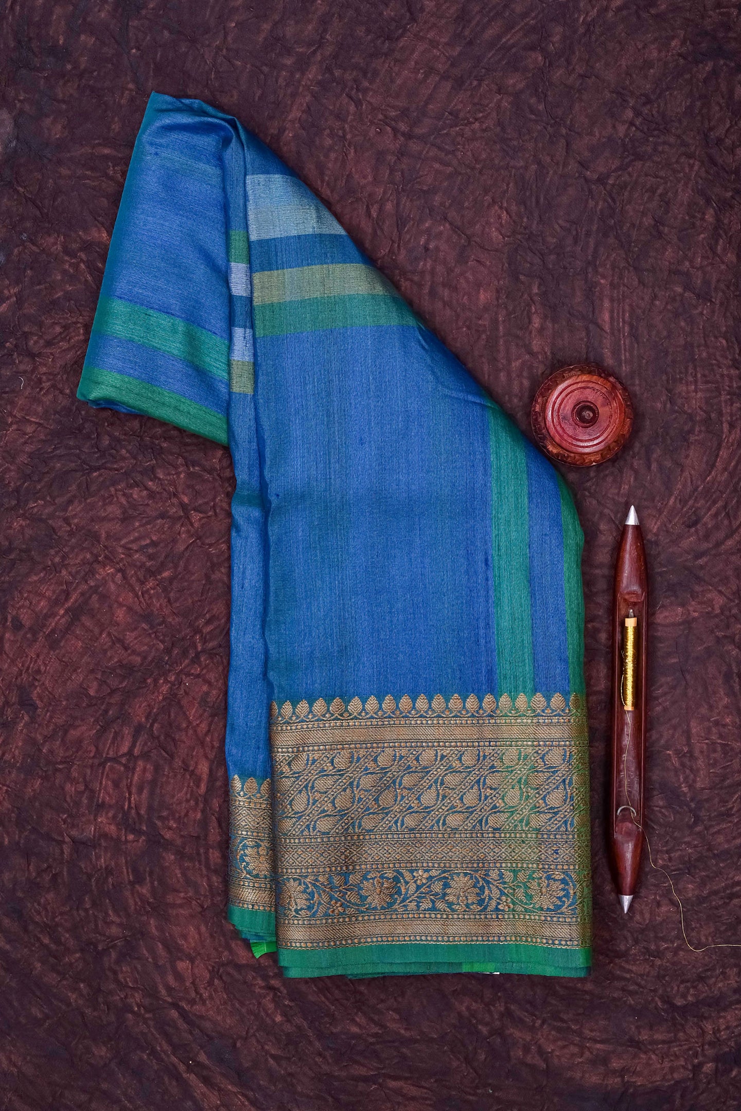 Greenish Blue Tussar Silk Saree-1173