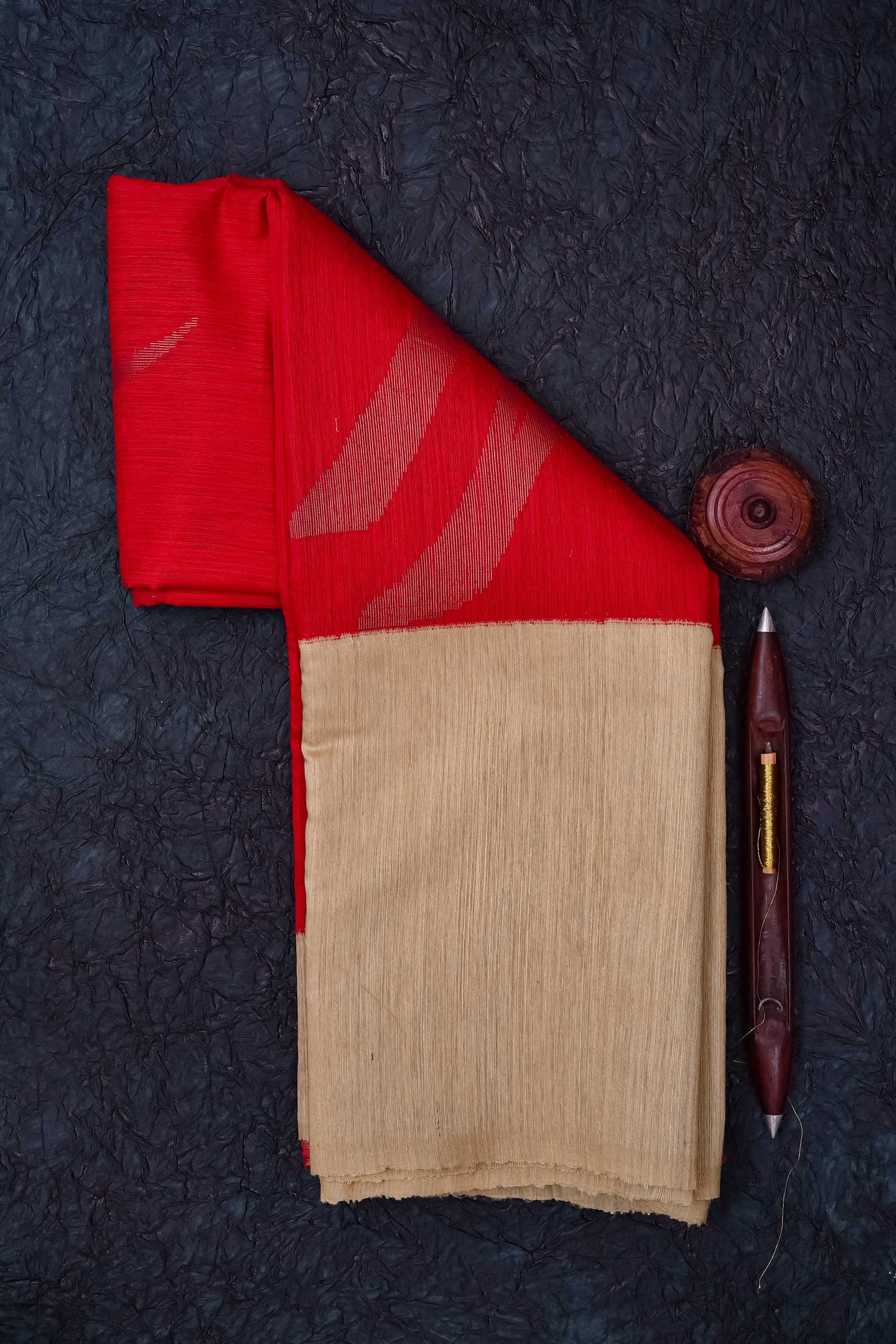 Red and Beige Tussar Silk Saree