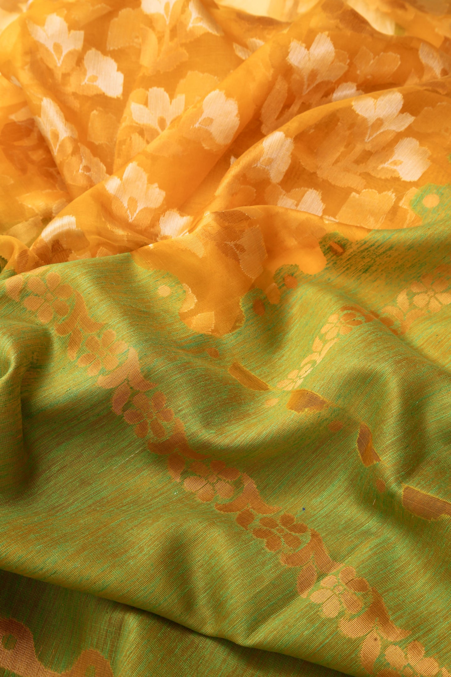 Yellow and Green Organza Saree-1395